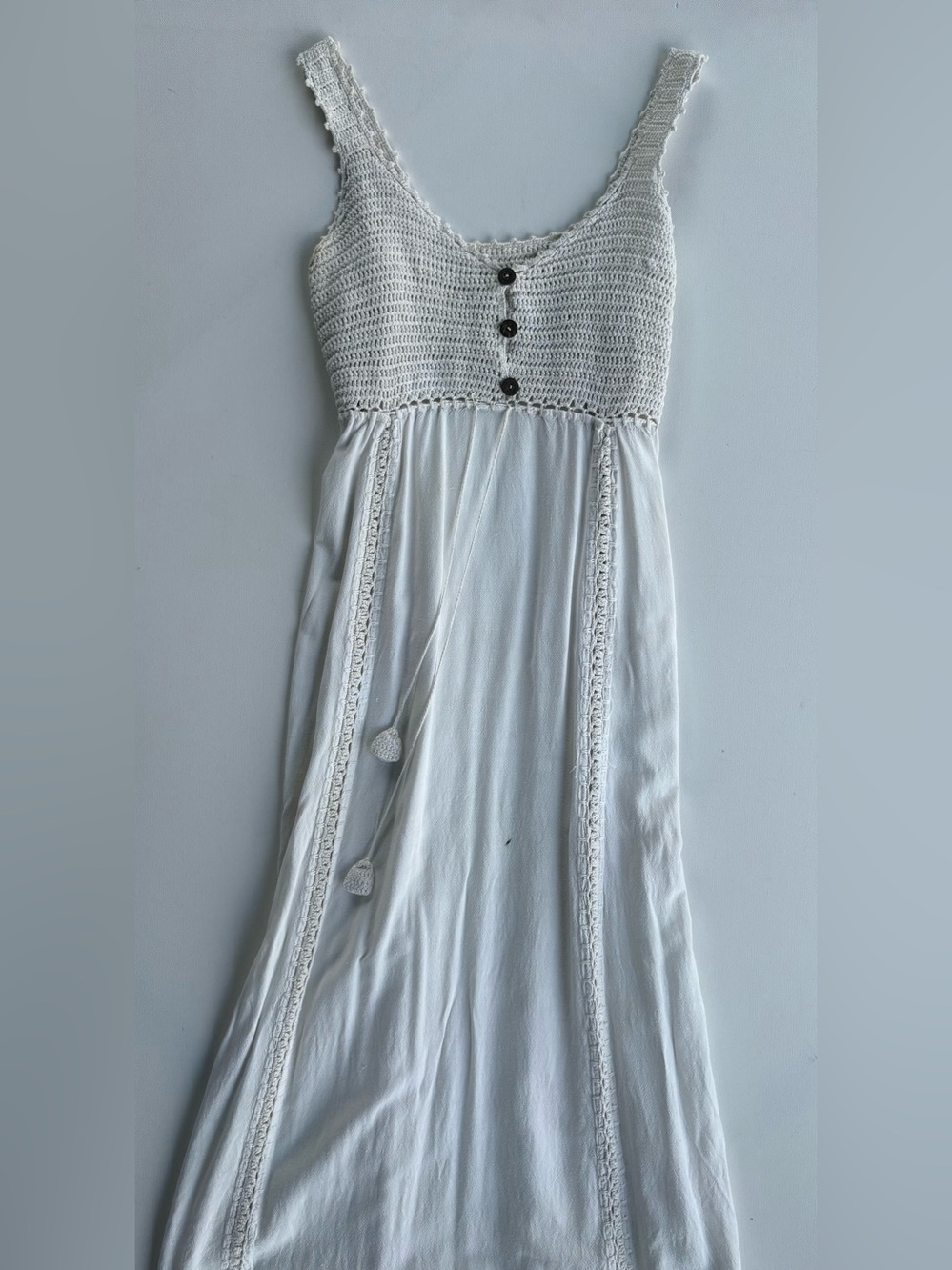 Vintage 1970’s White Linen Crochet Maxi Dress - Picture 3 of 11